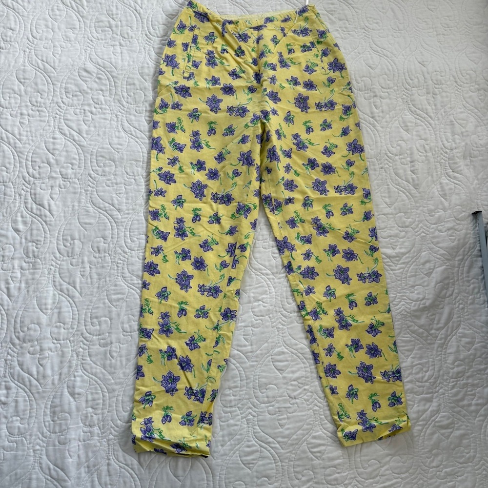 Lilly Pulitzer Vintage Yellow Purple Floral Linen Cotton Pant WM 6 High Rise EUC